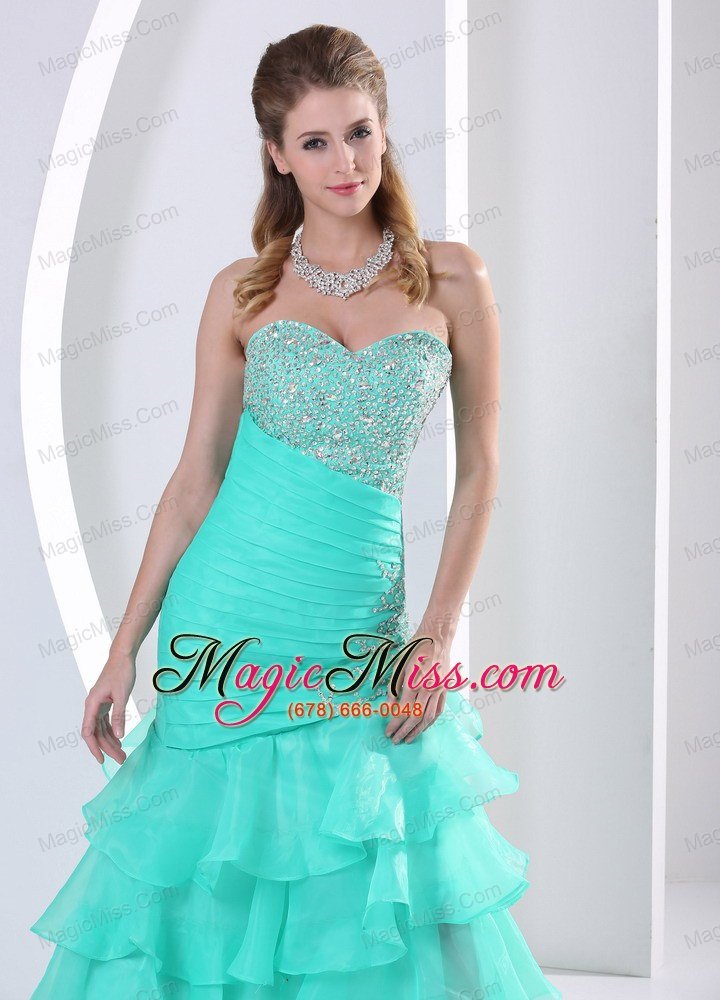 wholesale aque blue ruched layered beaded decorate and ruch bodice sweetheart prom dress