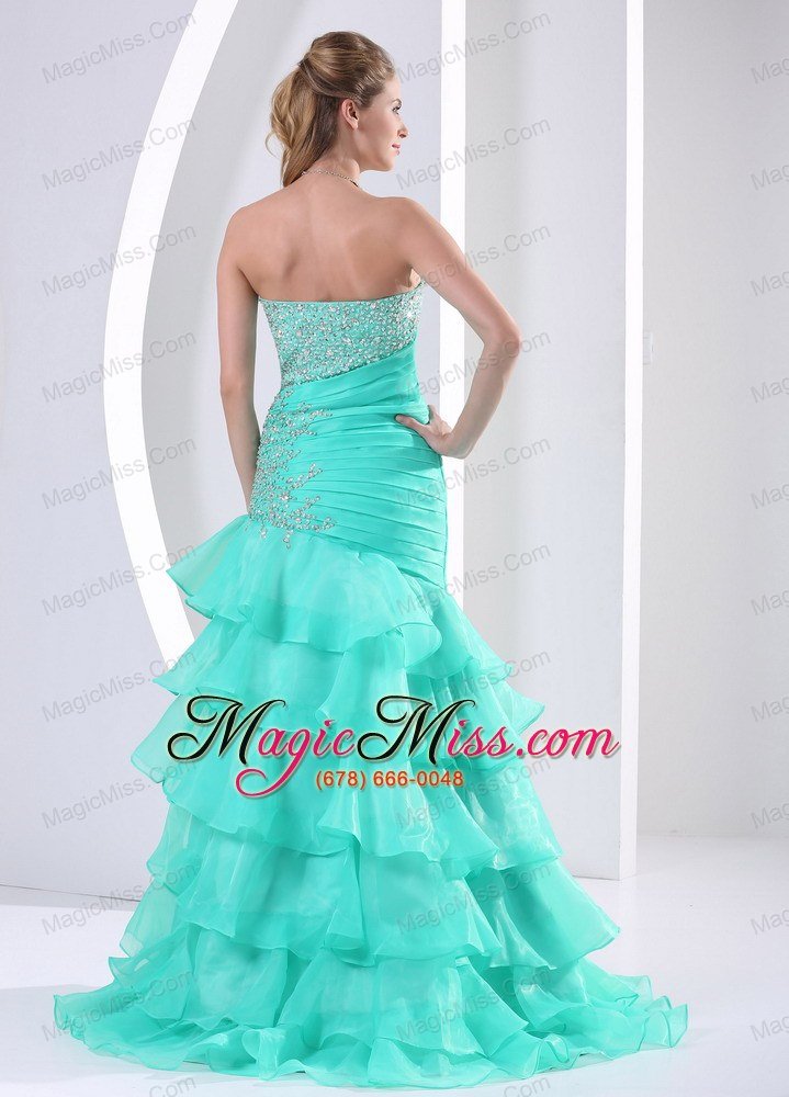 wholesale aque blue ruched layered beaded decorate and ruch bodice sweetheart prom dress