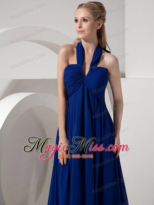 wholesale cheap sexy navy blue halter top watteau train prom dress