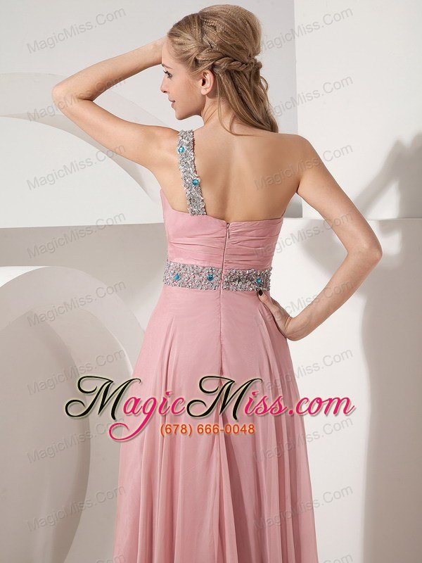 wholesale pink column one shoulder prom dress chiffon beading floor-length