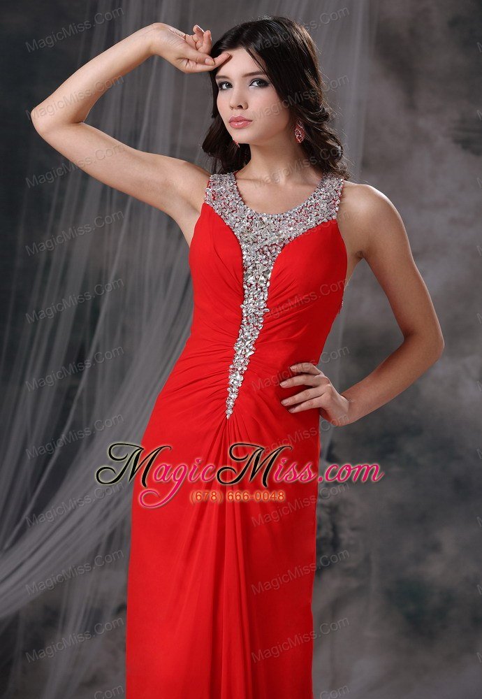 wholesale grinnell iowa beaded decorate scoop neckline and bust brush train red chiffon exclusive style for 2013 prom / evening dress