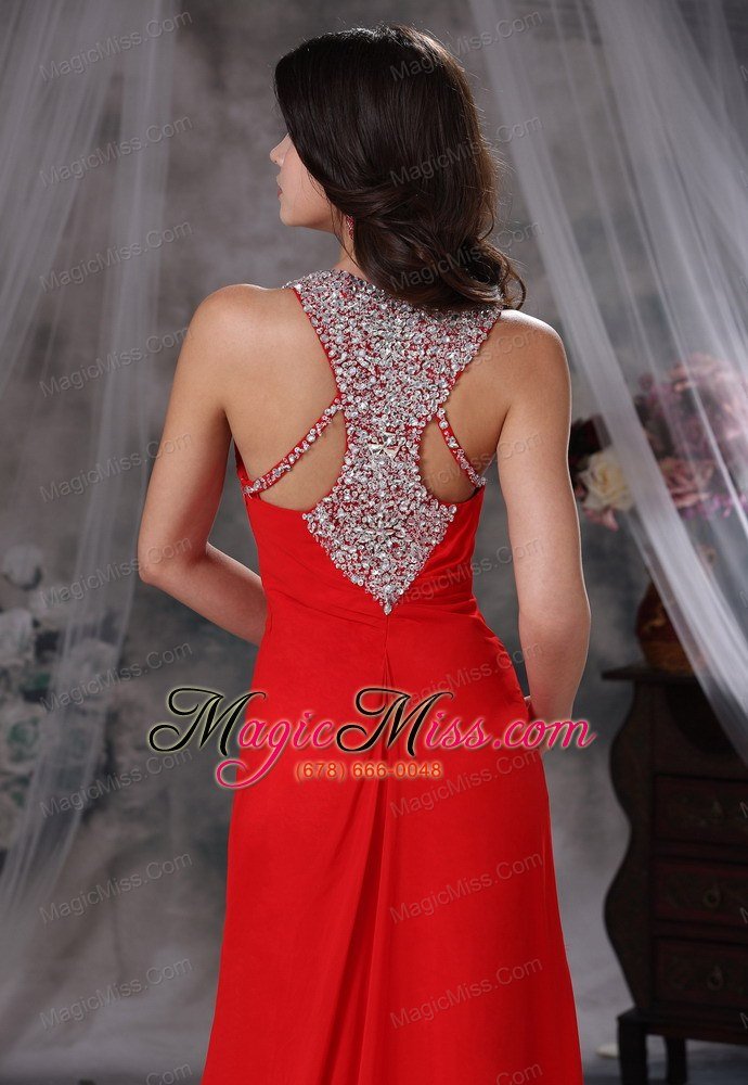 wholesale grinnell iowa beaded decorate scoop neckline and bust brush train red chiffon exclusive style for 2013 prom / evening dress