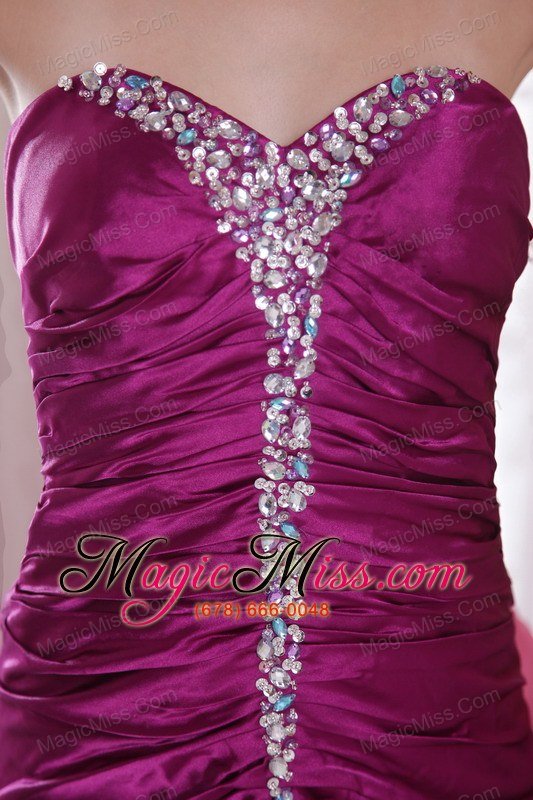 wholesale dark purple a-line / princess sweetheart court train taffeta beading prom dress