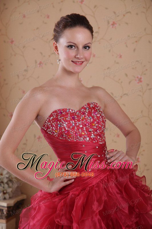 wholesale red column sweetheart high-low organza beading prom / cocktail dress