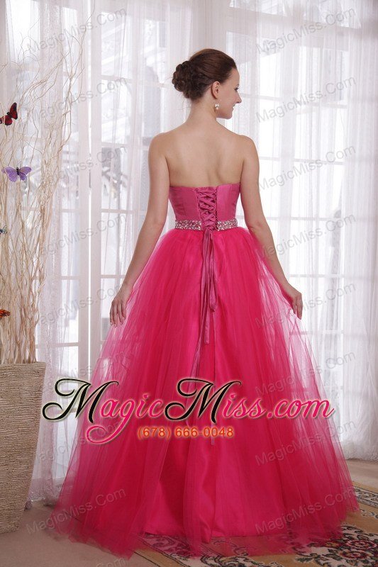 wholesale hot pink a-line/princess strapless floor-length tulle beading prom dress