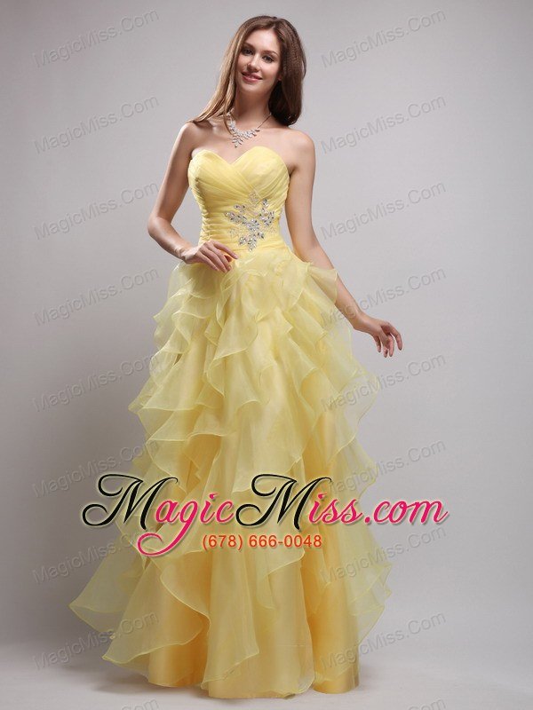 wholesale yellow empire sweetheart floor-lenth organza ruffles and appliques prom / evening dress