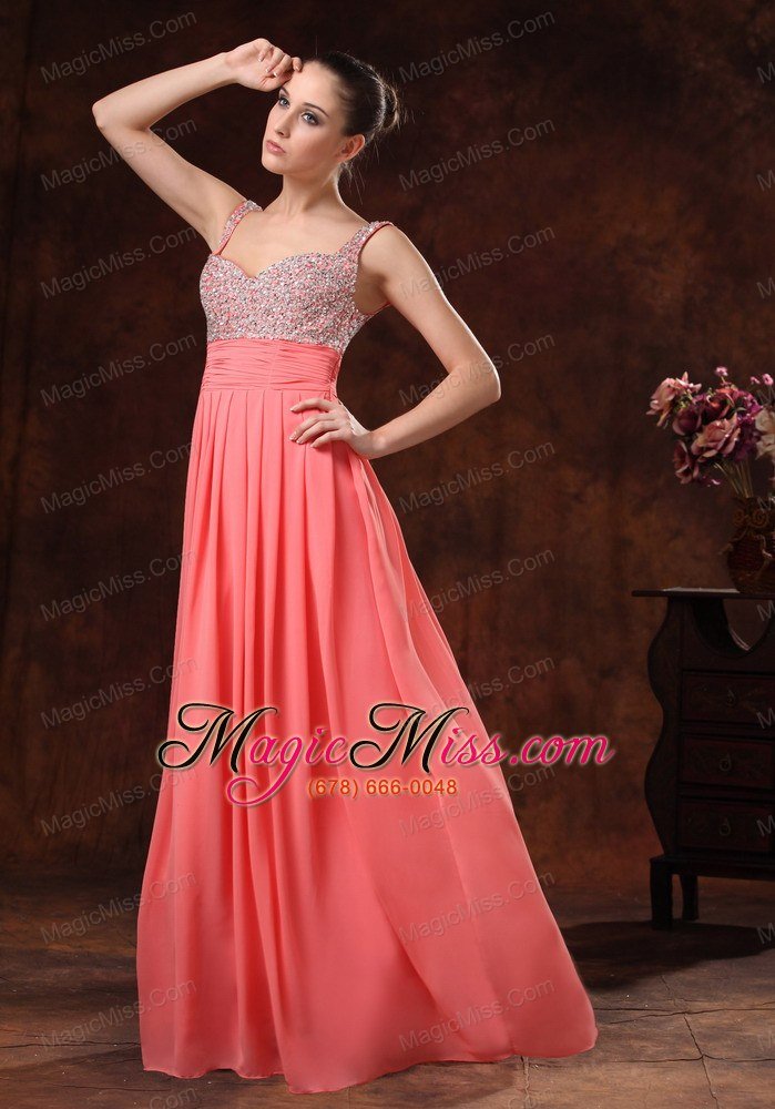 wholesale springfield beaded decorate straps and bust ruch watermelon red chiffon floor-length 2013 prom / evening dress
