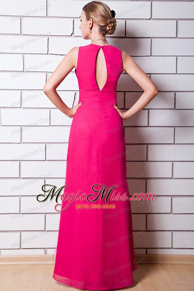 wholesale hot pink column v-neck prom dress chiffon floor-length