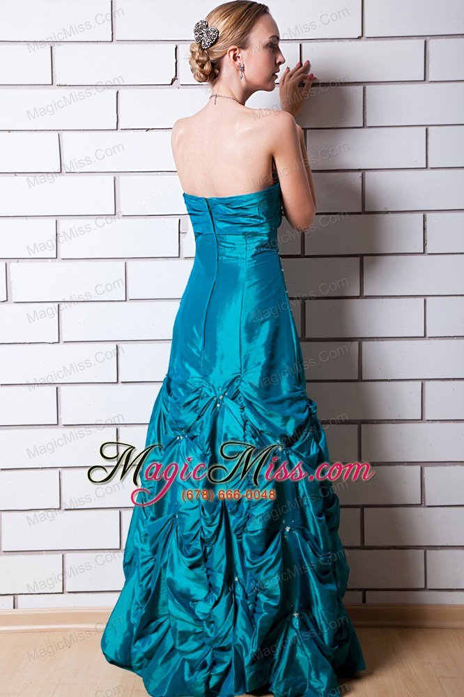 wholesale teal a-line strapless floor-length taffeta beading prom dress
