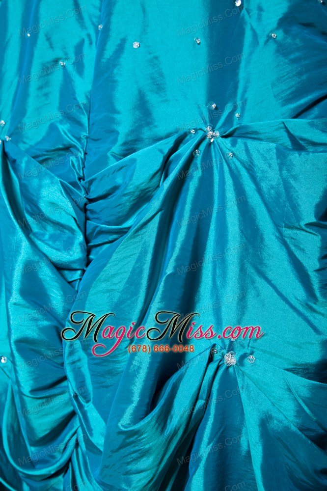 wholesale teal a-line strapless floor-length taffeta beading prom dress