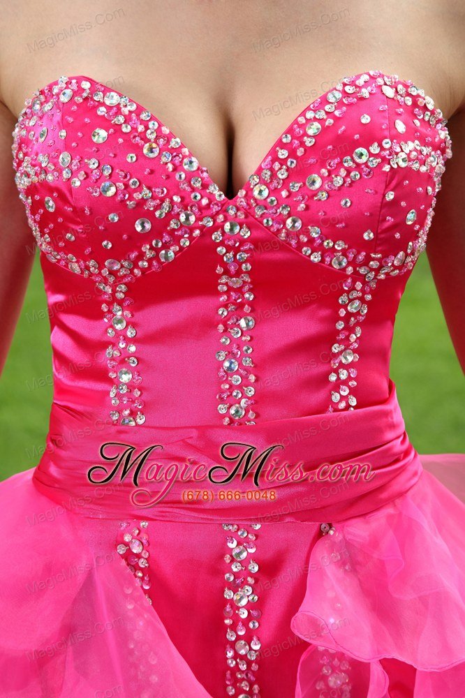 wholesale hot pink column sweetheart high-low organza beading prom / homecoming dress