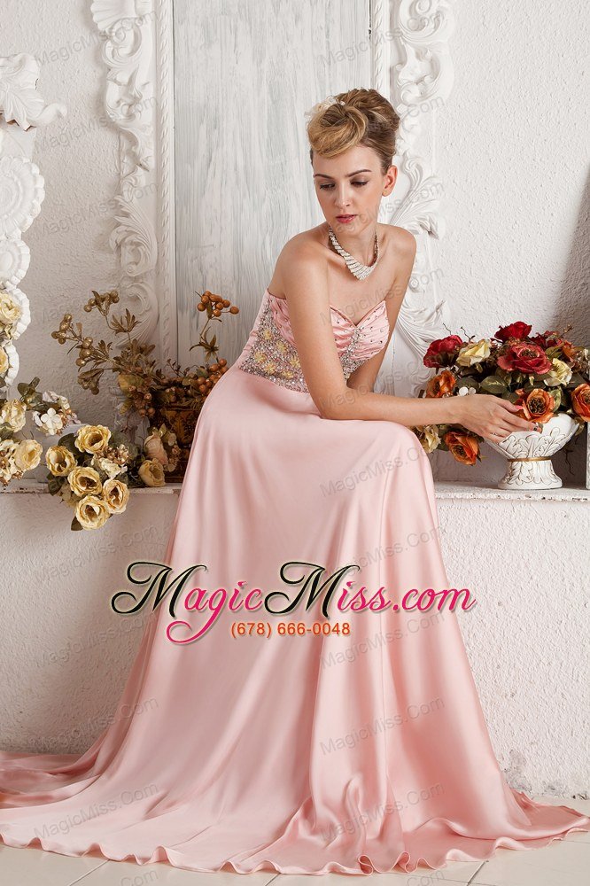 wholesale baby pink empire sweetheart chiffon beading prom dress brush train