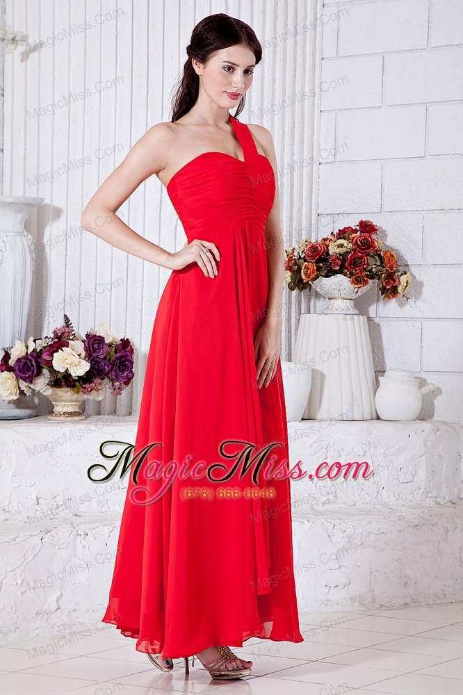 wholesale red empire one shoulder ankle train chiffon ruch prom / evening dress