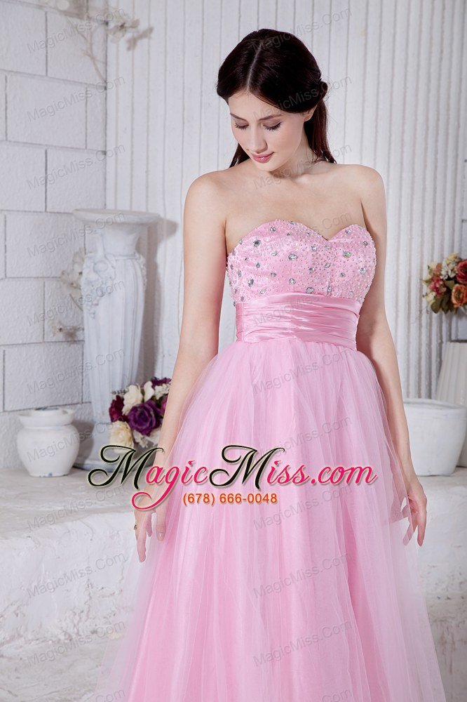 wholesale rose pink empire sweetheart floor-length organza beading prom / evening dress