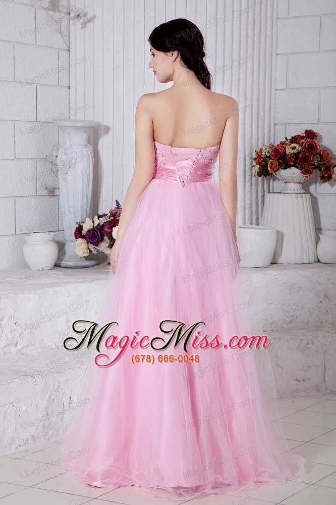 wholesale rose pink empire sweetheart floor-length organza beading prom / evening dress