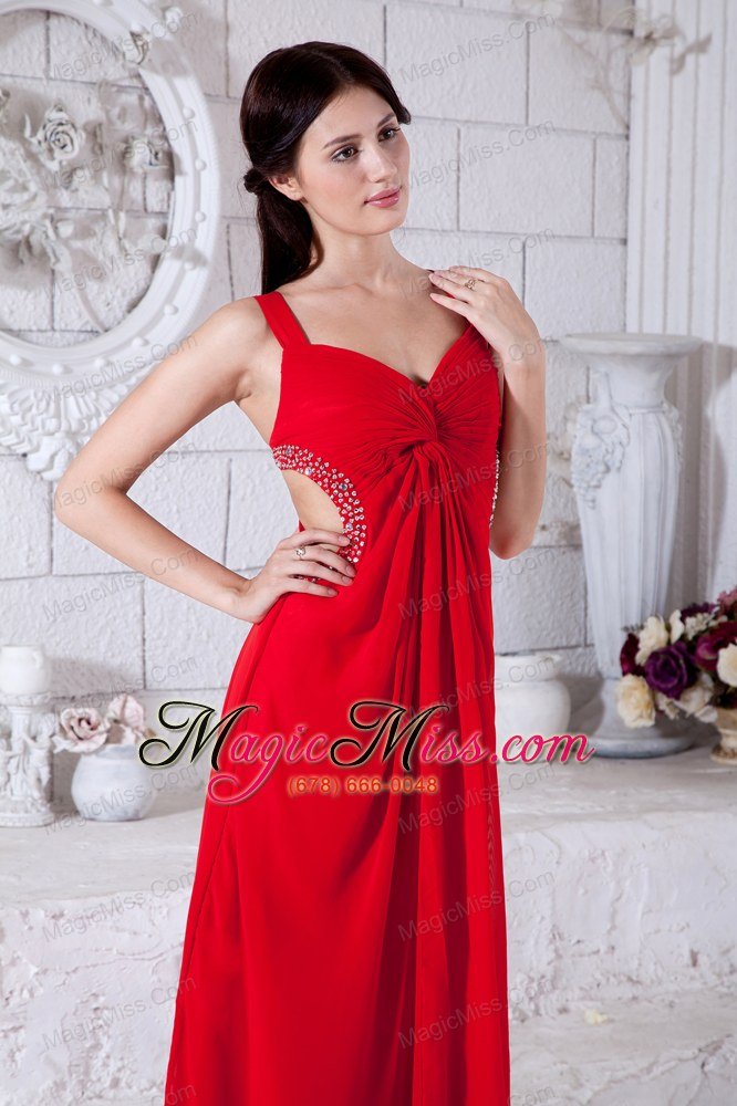 wholesale sexy red prom / evening dress backless chiffon beading