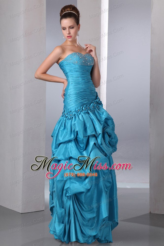 wholesale blue column sweetheart floor-length taffeta beading and pick-ups prom dress