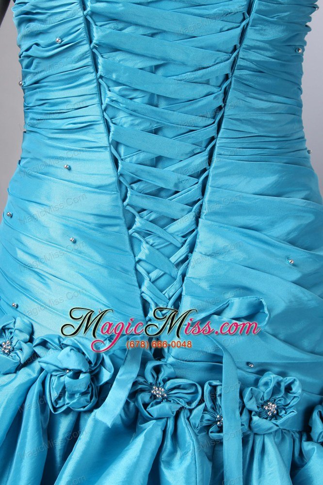 wholesale blue column sweetheart floor-length taffeta beading and pick-ups prom dress