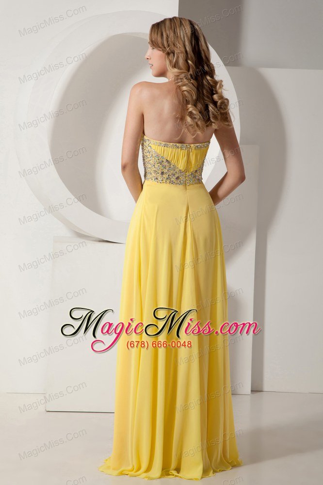 wholesale beautiful yellow sweetheart chiffon prom dress with silver beading