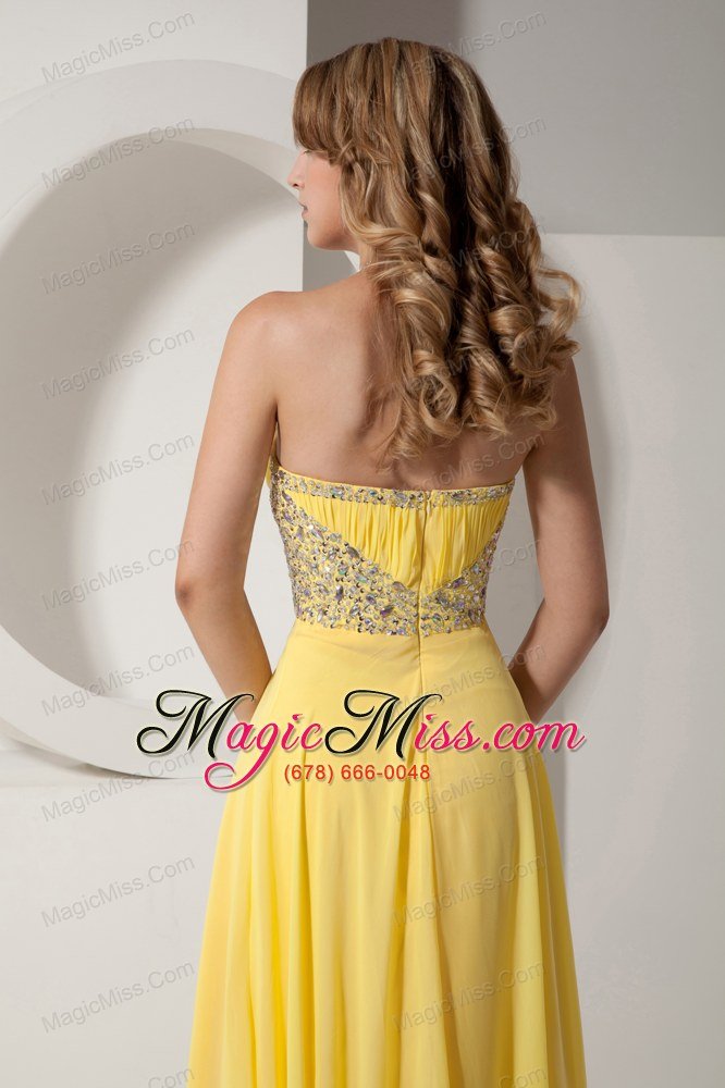wholesale beautiful yellow sweetheart chiffon prom dress with silver beading