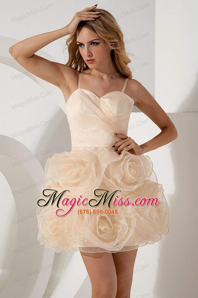 wholesale champagne a-line / pricess straps short prom / homecoming dress mini-length organza