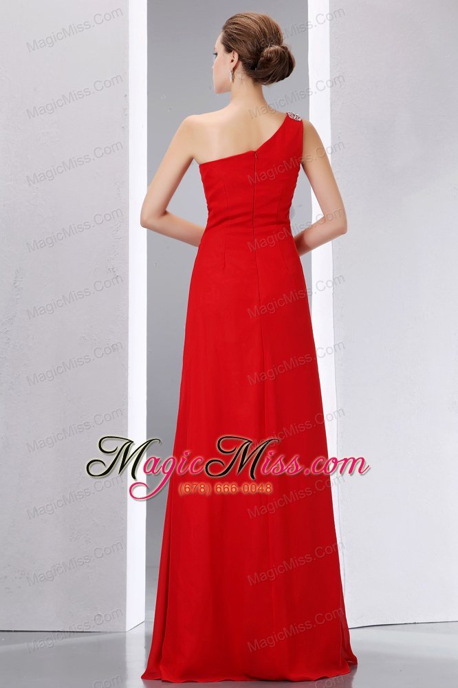 wholesale cheap red prom dress column one shoulder beading floor-length chiffon