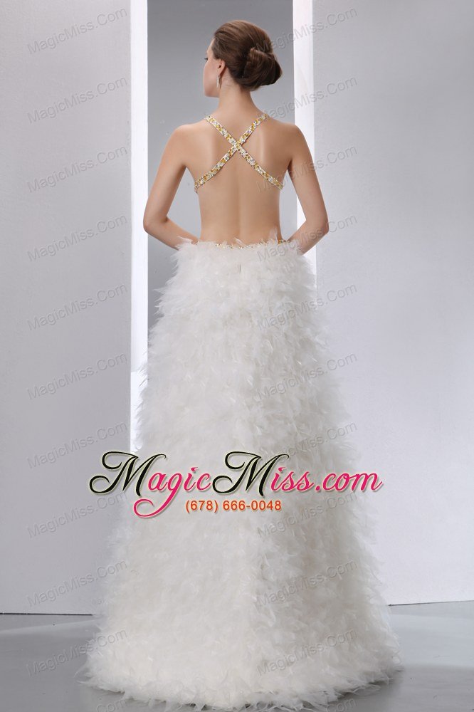 wholesale sexy white a-line spaghetti straps beading prom dress floor-length organza
