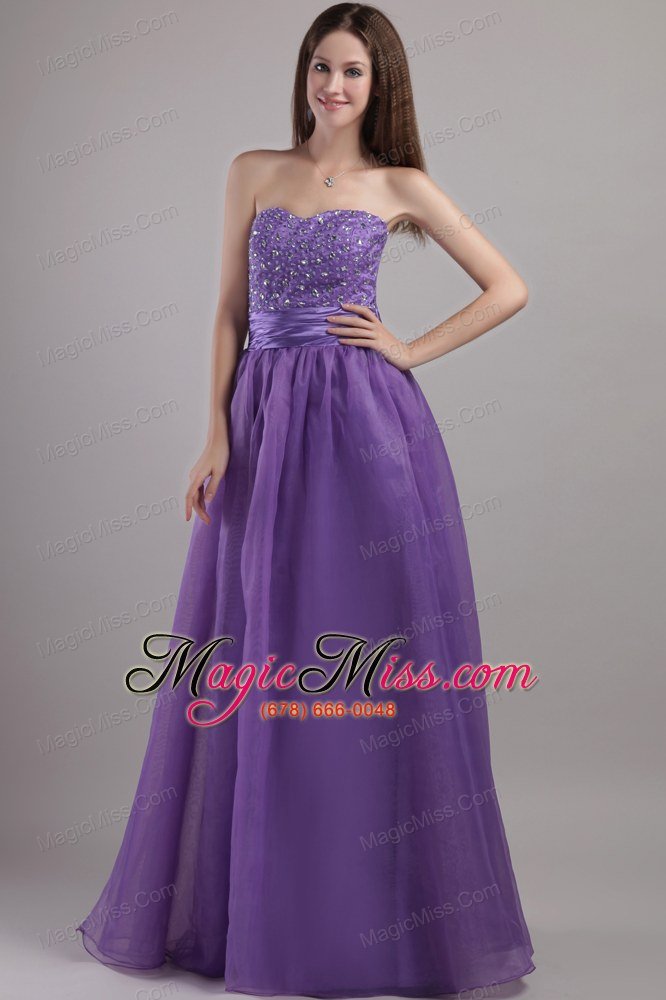 wholesale purple empire sweetheart floor-length organza beading prom / pageant dress