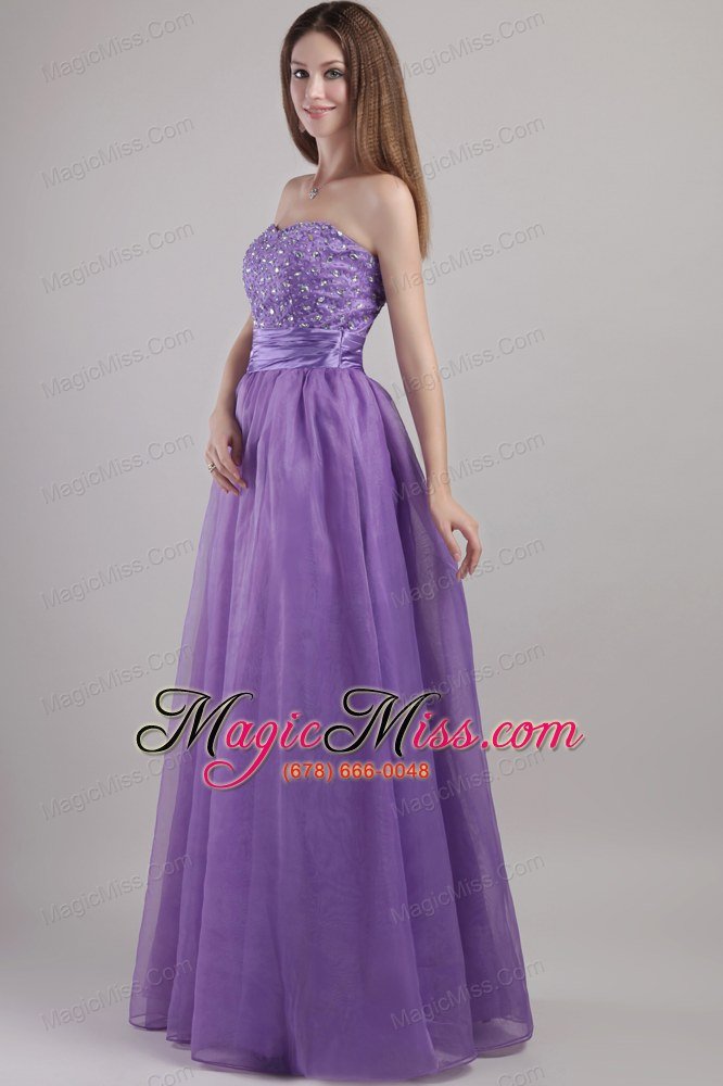 wholesale purple empire sweetheart floor-length organza beading prom / pageant dress