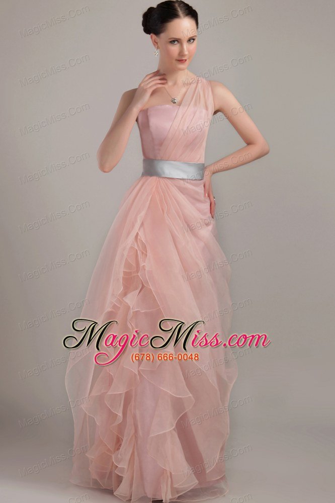 wholesale champagne column/sheath one shoulder floor-length organza ruffles prom dress
