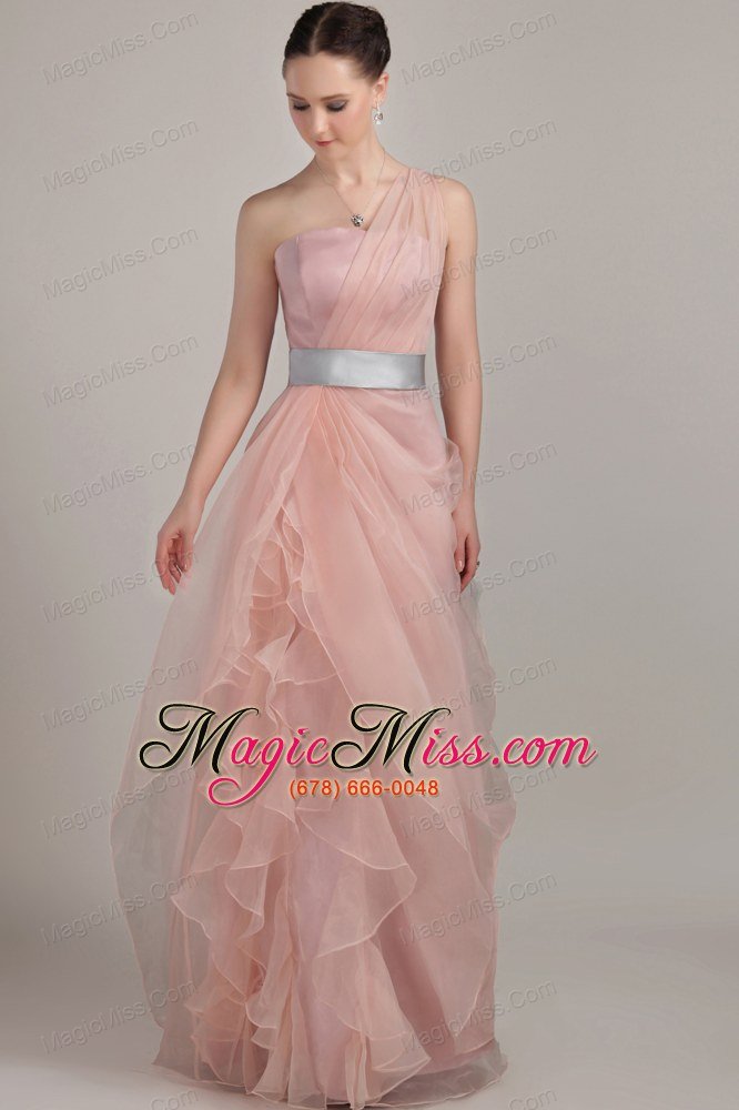 wholesale champagne column/sheath one shoulder floor-length organza ruffles prom dress