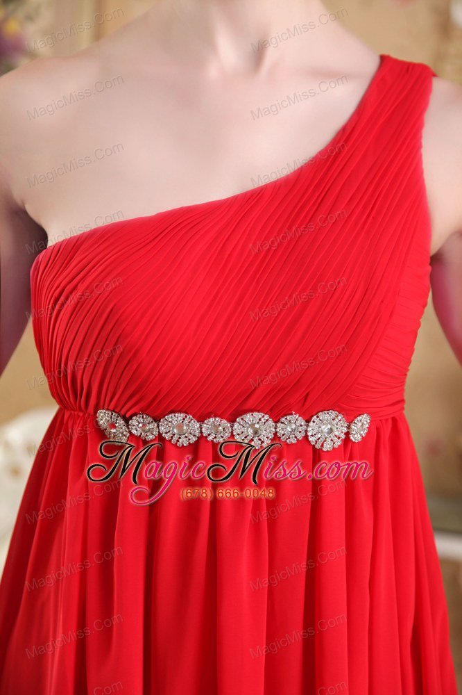 wholesale red empire one shoulder floor-length chiffon beading and ruch plus size prom / evening dress