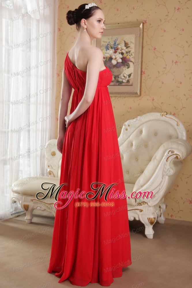 wholesale red empire one shoulder floor-length chiffon beading and ruch plus size prom / evening dress