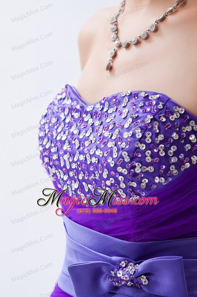 wholesale eggplant purple a-line / princess sweetheart prom dresstulle beading and bow floor-length