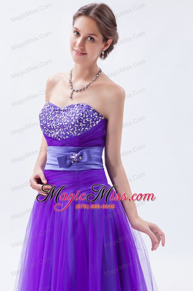 wholesale eggplant purple a-line / princess sweetheart prom dresstulle beading and bow floor-length