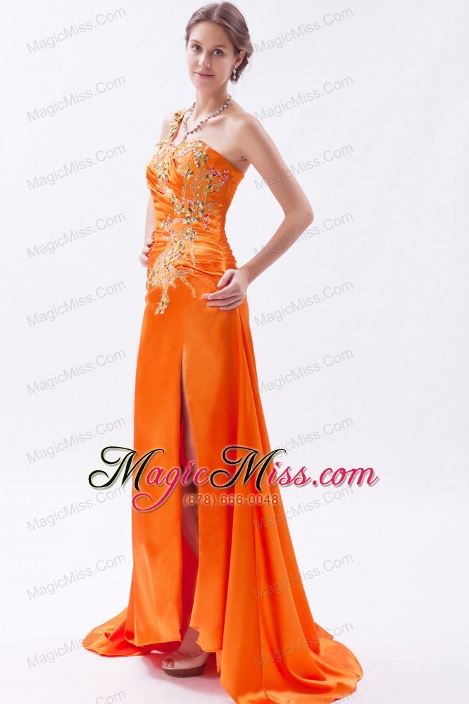 wholesale orange empire one shoulder brush train taffeta embroidery with beading prom dress