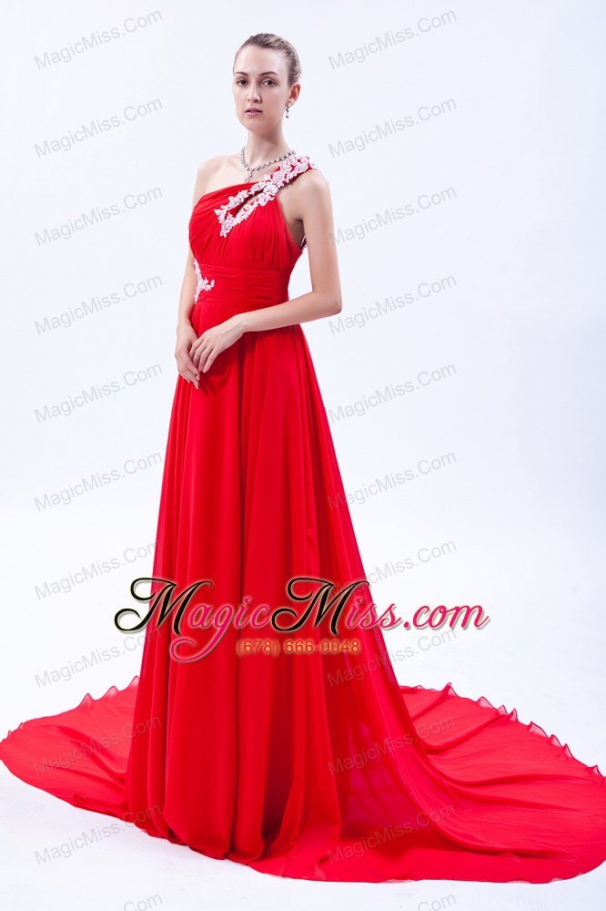 wholesale red empire one shoulder court train chiffon appliques homecoming dress