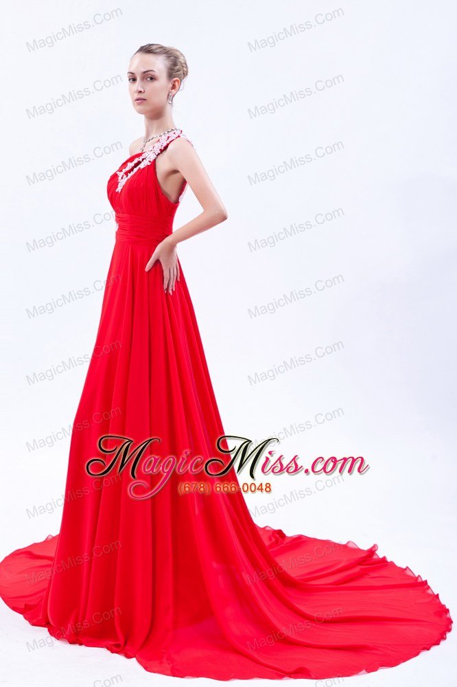 wholesale red empire one shoulder court train chiffon appliques homecoming dress