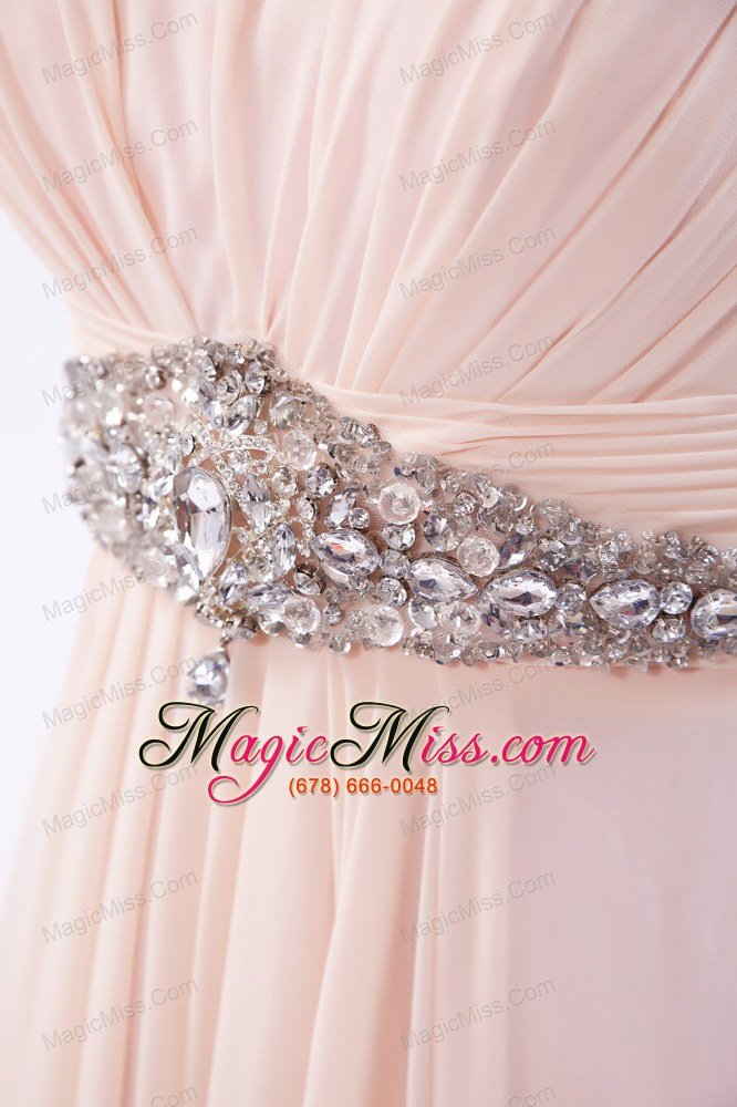 wholesale pink empire straps prom dress chiffon beading brush train