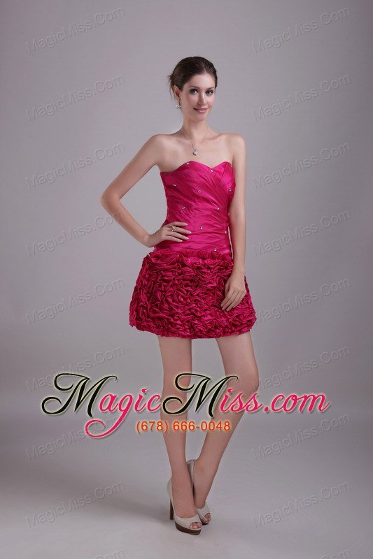 wholesale hot pink a-line / princess sweetheart mini-length taffeta beading prom / homecoming dress