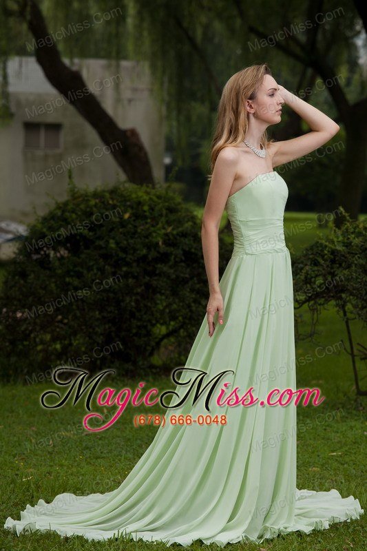 wholesale yellow green empire strapless brush / sweep chiffon prom dress