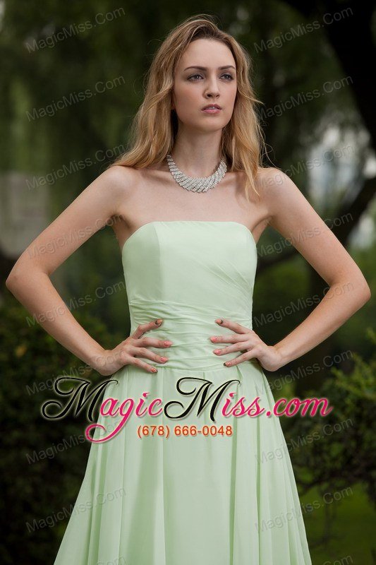 wholesale yellow green empire strapless brush / sweep chiffon prom dress