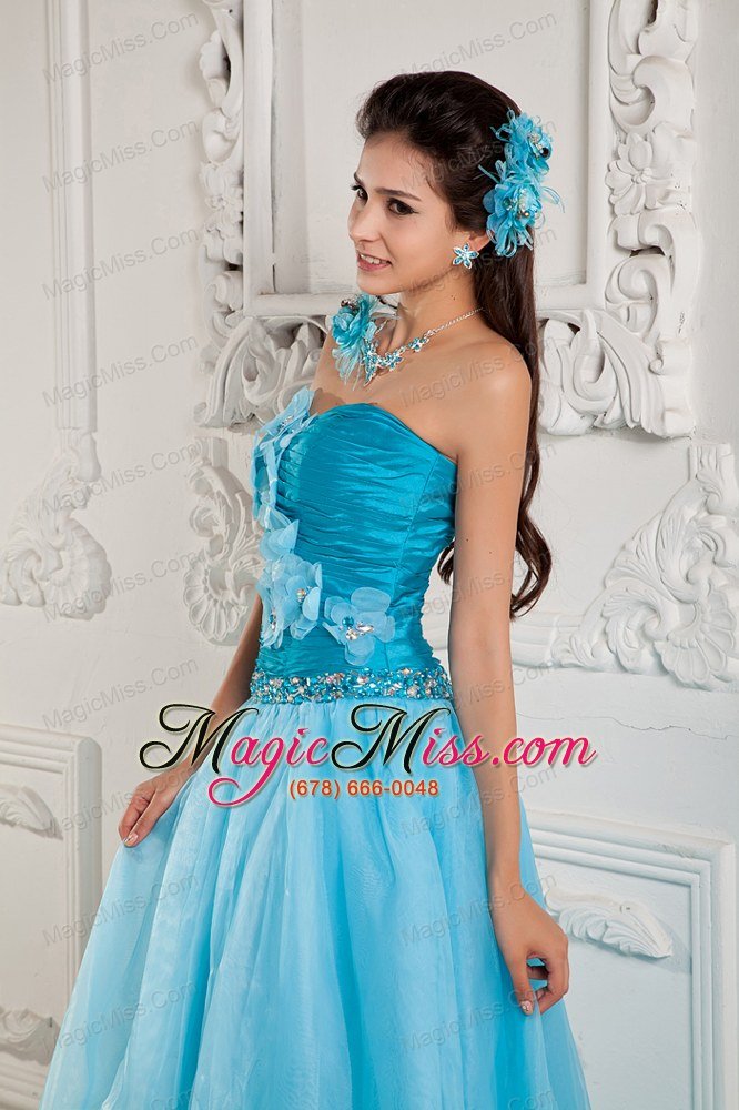 wholesale teal a-line / princess sweetheart floor-length chiffon beading prom dress