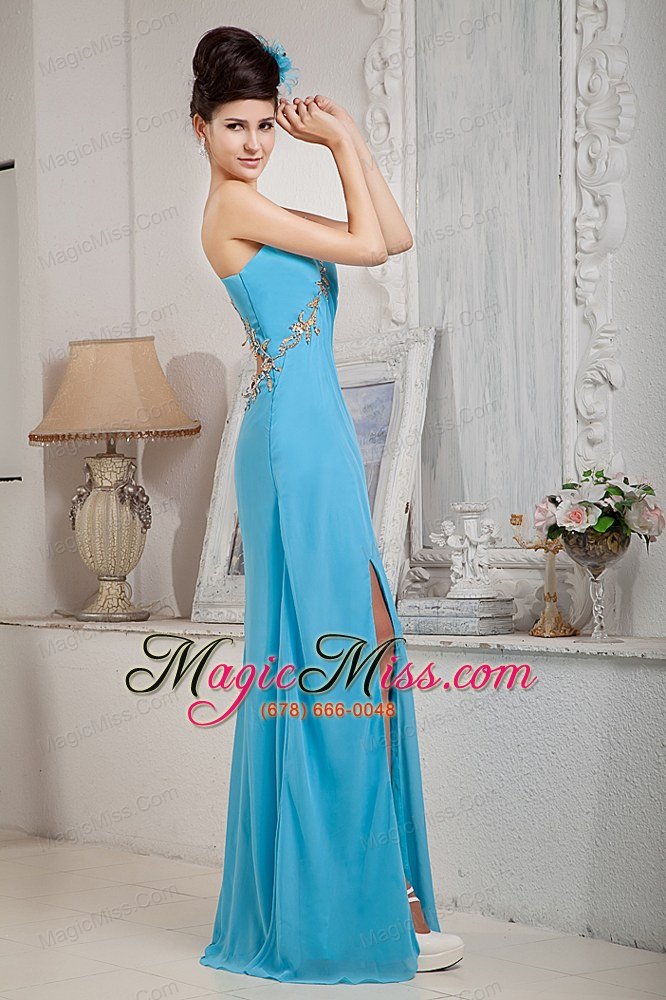 wholesale teal empire one shoulder floor-length chiffon beading prom dress