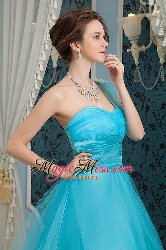 wholesale teal column one shoulder floor-length tulle and taffeta appliques prom dress