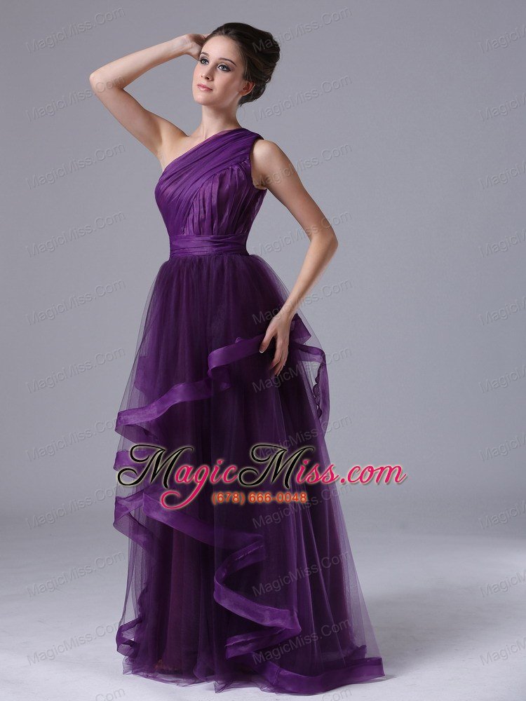 wholesale one shoulder tulle empire purple ruched 2013 prom dress