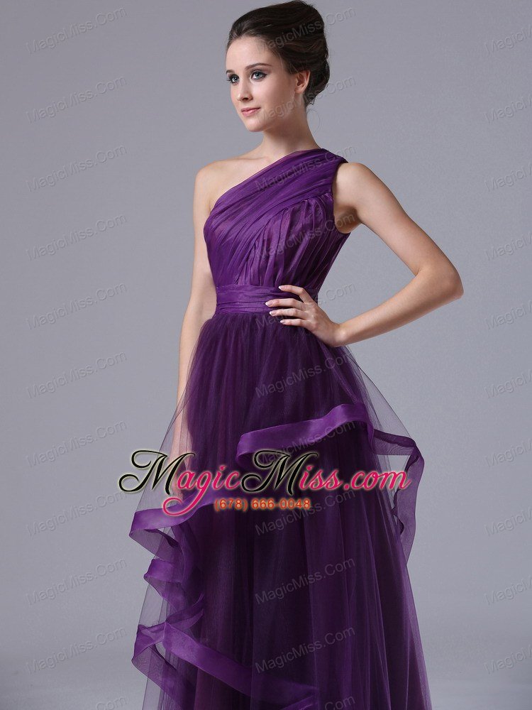wholesale one shoulder tulle empire purple ruched 2013 prom dress