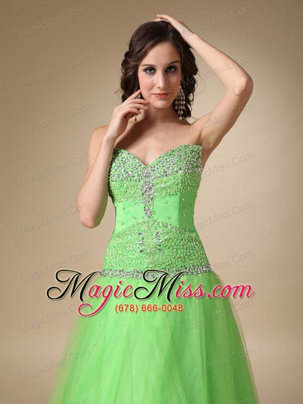 wholesale spring green a-line sweetheart floor-length taffeta and tulle beading prom dress