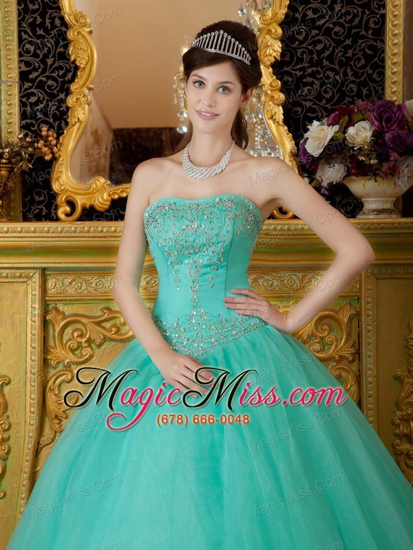 wholesale turquoise ball gown strapless floor-length organza beading quinceanera dress