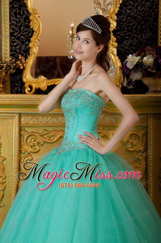wholesale turquoise ball gown strapless floor-length organza beading quinceanera dress